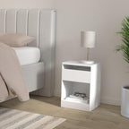 VASAGLE KAILYN Collection - LED Nightstand with Charging Station, 2 AC Outlets, 2 USB Ports, Bedside Table, Side Table with Drawer, Modern, 13.8 x 15.7 x 21.7 Inches, Cloud White ULET618T14V1