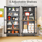 75" H Locking Display Cabinet with Glass Door, Tall Storage Cabinet with 5 Adjustable Shelves, Metal Curio Cabinet Multi-Purpose Display Case for Collectibles Living Room/Bedroom/Kitchen/Bar