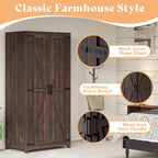 LUXOAK 70" Large Farmhouse Wardrobe Closet with Hanging Rod & Barn Doors | Wooden Bedroom Armoires with Shelf, Organized Wardrobe Cabinet for Clothing, Anti-Tip Kit, Tall Closet, Espresso