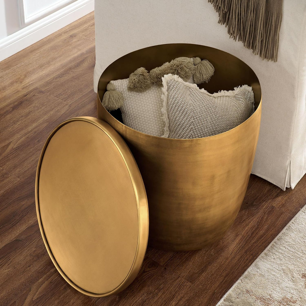 Modway Viora Metal Storage Side End Table in Burnished Brass - Modern Small Accent Table with Removable Lid
