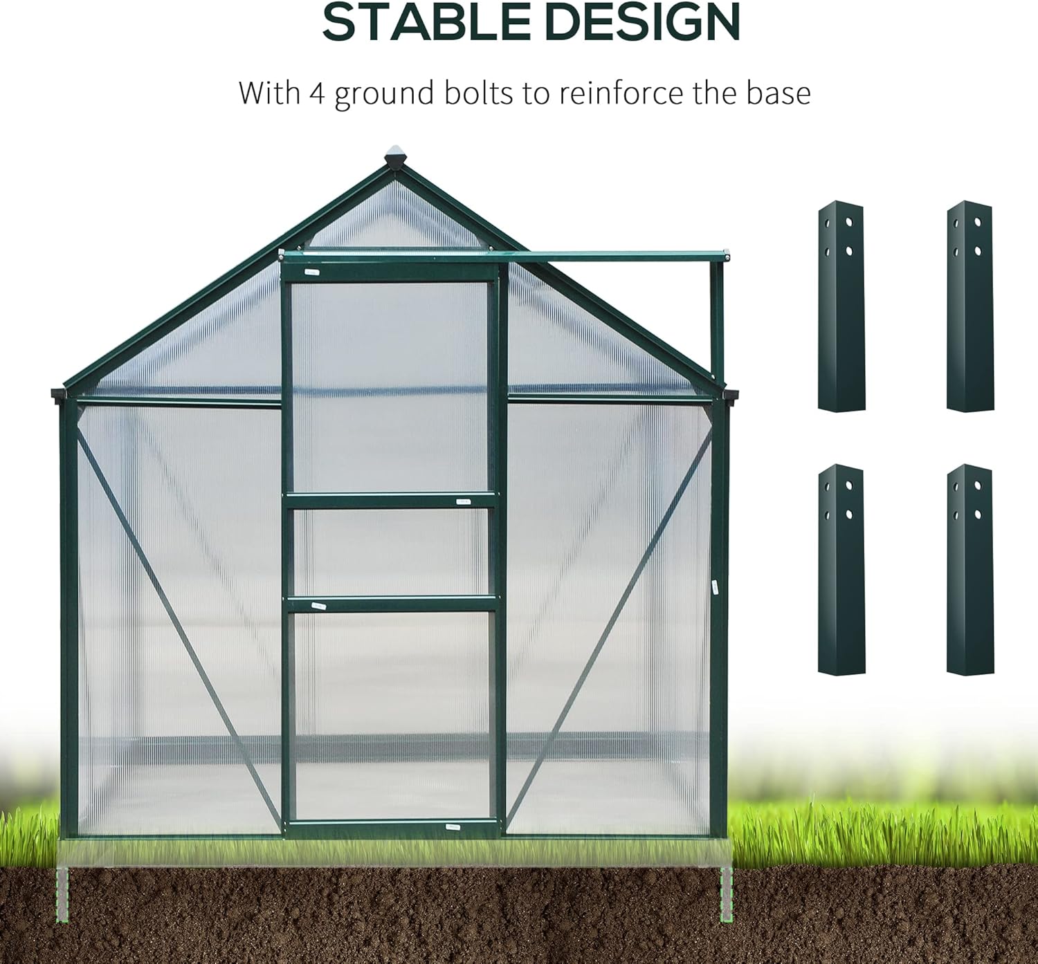 Outsunny 6' x 8' Greenhouse for Outdoors, Polycarbonate Greenhouse with Rain Gutter and Roof Vent, Aluminum Walk-in Green Houses for Outside for Patio Backyard Garden, Dark Green