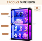Jocisland 45x16 Inch Display Cabinet with Glass Doors and RGB Lights, 4-Tier Storage Display Case for Collectibles, Adjustable Shelves, MDF and Tempered Glass, Black