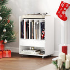 Giantex Record Player Stand, Rolling Turntable Stand with Drawer & Lockable Wheels, Record Player Table Holds Up to 150 Albums, Vinyl Record Storage for Living Room Bedroom, White
