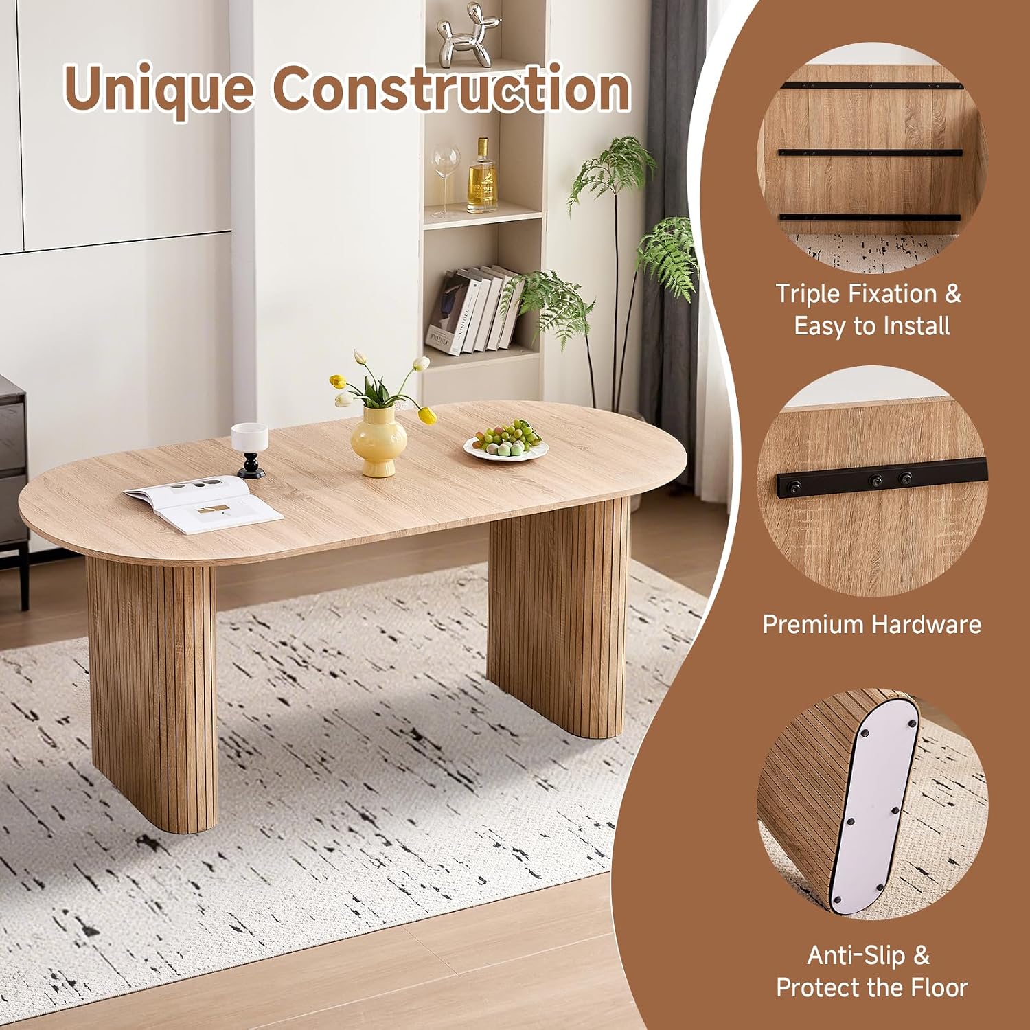 Oval Dining Table, 70.8" Modern Wood Kitchen Table for 4-6 People with Sturdy Legs, for Dining Room Kitchen, Natural Color