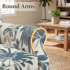 YOLENY Modern Accent Chair,High Back Armchair,Upholstered Fabric Button Single Sofa with Wooden Legs for Living Room,Bedroom,Blue Leaves