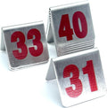 10 Pcs Metal Place Cards Stackable Tent Style Table Numbers，Place Card Holders for Celebration Wedding Party Restaurants Cafes Bars Gatherings meeting Room Board Game Serial (Small 31-40, Red)
