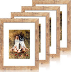 9x12 Picture Frame Set of 4 with Tempered Glass, Rustic Brown Frame Display 6x8 Pictures with Mat or 9 x 12 Without Mat, Wooden 9 x 12 Photo Frame for Wall Mount and Tabletop Display
