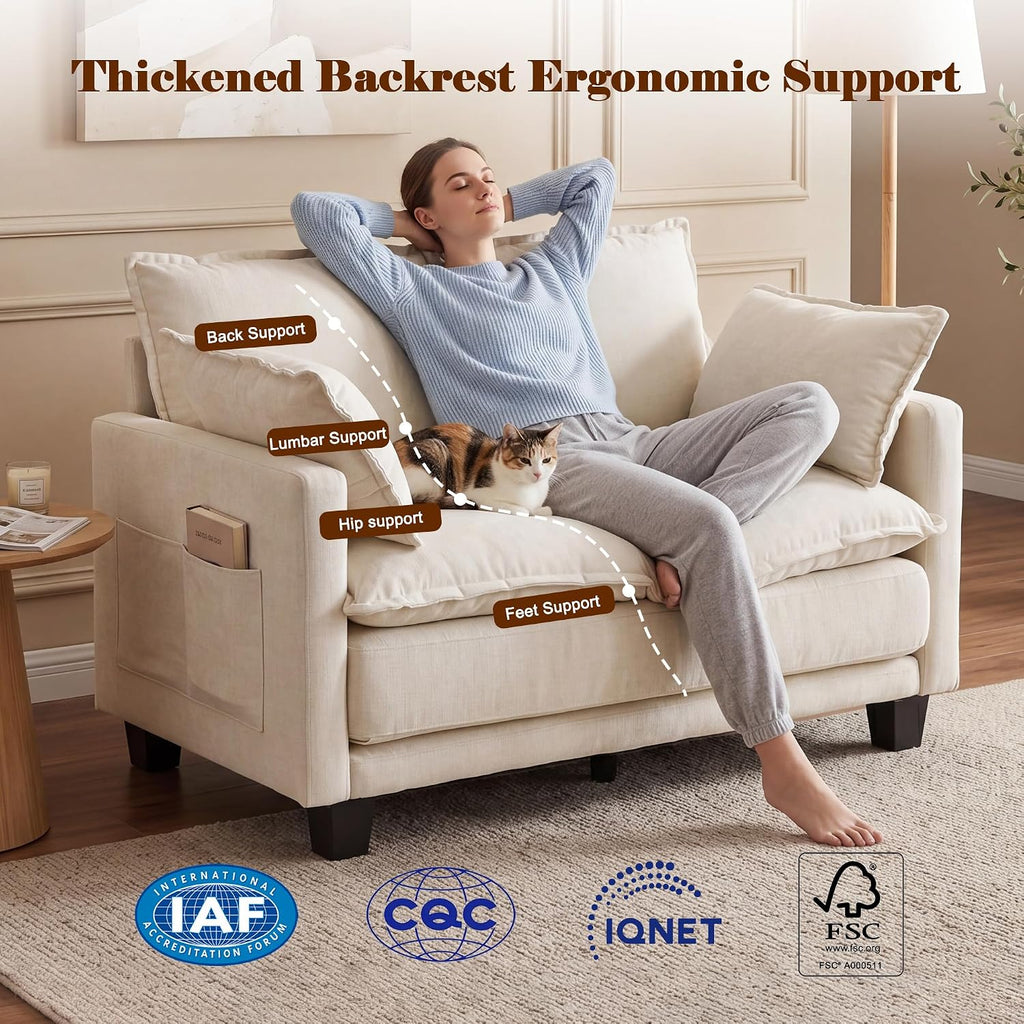 49" Loveseat Sofa Bed, 2 in 1 Convertible Sofa Bed Small Pull Out Couch Bed Chenille 2 Seat Sofa 85" Sleeper Futon Mattress for Small Spaces Living Room Bedroom Apartment Office 8836-BEIGE
