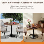 24" Tulip Table for 1-2 Persons Modern Round Dining Room Table, Mid-Century Modern Walnut Small Kitchen Table with MDF Wooden Top, Leisure Coffee Table for Living Room, Dining Room, Office