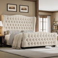 Keyluv Full Size 54.3" Tall Bed Frame with Wingback Headboard & Footboard