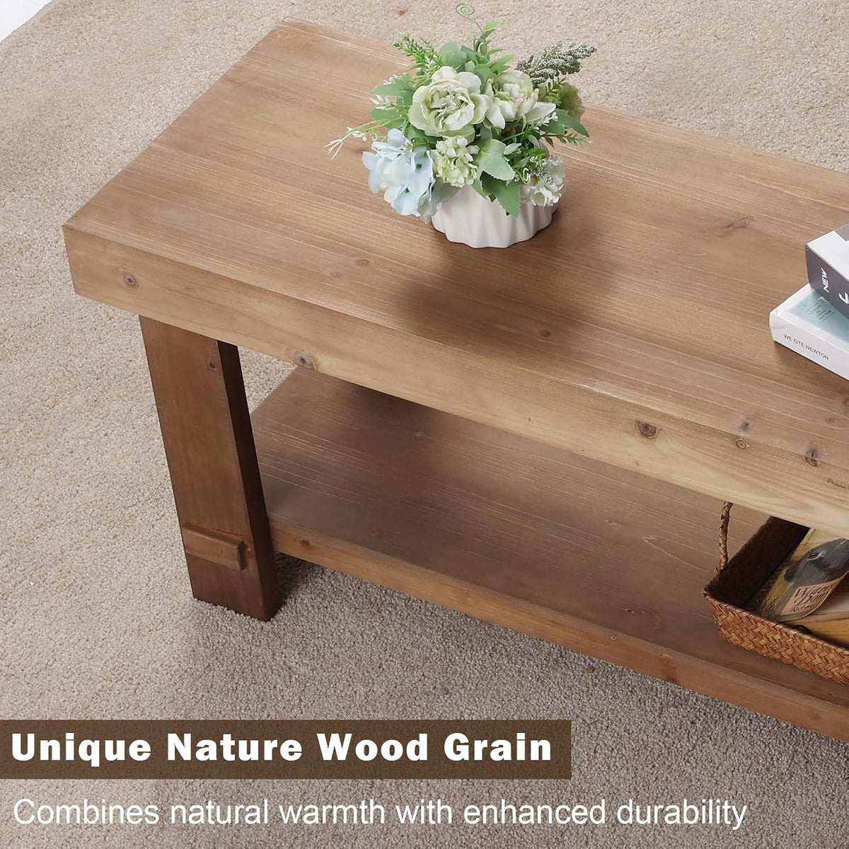 HOKYHOKY 51.2" Long Solid Wood Bench Farmhouse Entryway Bench, End of Bed Storage Benches Narrow Seat Accent Benches for Indoor, Entryway, Dining Room, Living Room, Bedroom and Hallway, Natural