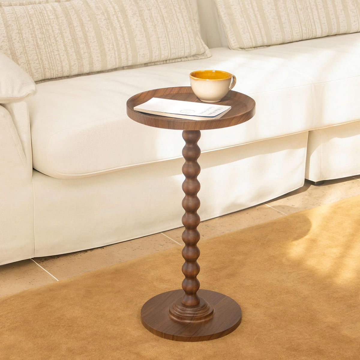 AWASEN Small Side Table, Round Drink Table for Small Spaces, Round Accent End Table Living Room, Nightstand for Bedroom, Corners, Office, Walnut Brown