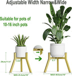 Adjustable Plant Stands Set of 2, Metal Modern Small Plant Holder, Heavy Duty Stable Flower Holder Stand Rack for 10-16 Inch Indoor Outdoor Corner Living Room Balcony Office Golden PS-007GY-2