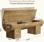 Tribesigns 55" Storage Bench with 2 Safety Hinges, Farmhouse Shoe Bench with Flip-Top Storage, Supports 350 lb and Easy Assembly (Natural)