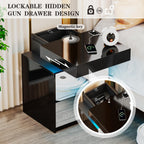 LED Nightstand - Bedside Table with Charging Station and 2 Mirrored Drawers Sliding Top with Magnetic Lock - Modern Night Stand for Bedroom & Living Room - Black