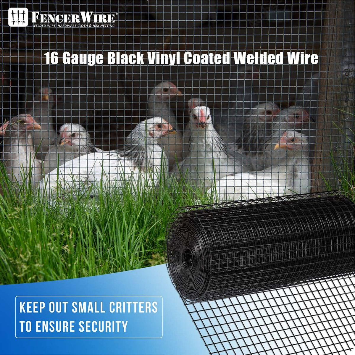 Fencer Wire 16 Gauge Black Vinyl Coated Welded Wire Mesh Size 1.5 inch by 1.5 inch (2 ft. x 50 ft.)