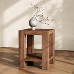Solid Wood Side Table Set of 2, Farmhouse 2-Tier End Tables with Storage Shelves for Small Spaces, Living Room, Bedroom, Rustic Brown