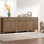 SICOTAS 87" Extra Large Buffet Cabinet with Storage, Modern Fluted Sideboard Cabinet with Drawers & Adjustable Shelves, Premium Credenza for Large Spaces, Reclaimed Caramel Oak, 3 PCS