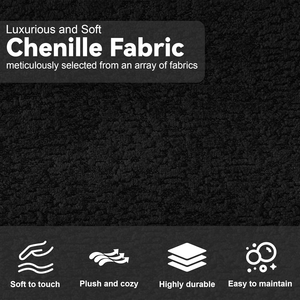 107" Curved Sofa for Living Room, Modern Chenille Cloud Couch Sofa, Luxury Plush Extra Deep 4-Seater Oversized Boucle Couch for Small Spaces, Apartment‌, No Assembly Required, Black