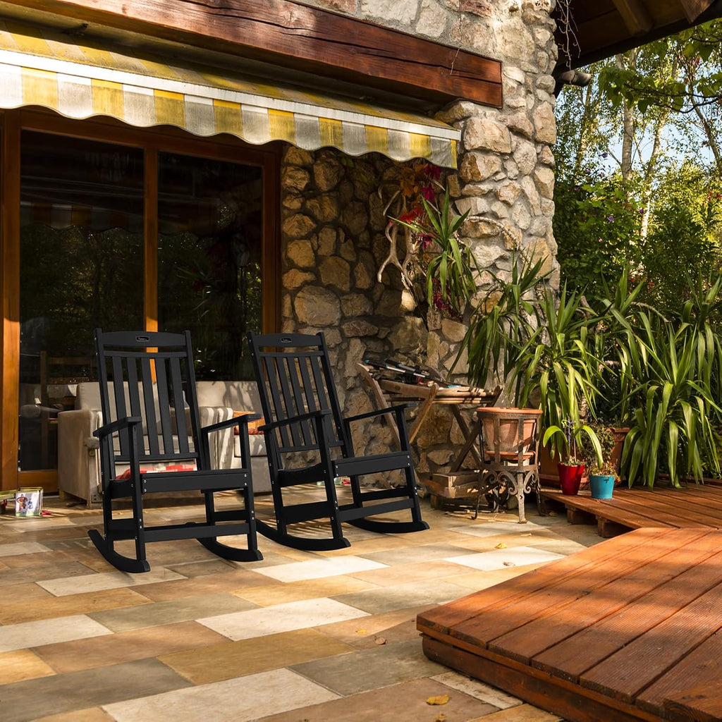 FUNBERRY Outdoor Rocking Chairs Set of 2, HDPE All Weather Poly Lumber Rocker, High Back Patio Rockers Easy Assembly