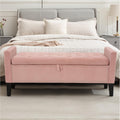 Storage Ottoman Bench, Velvet Upholstered Footstool for Bedroom and Living Room, Frosted Flannel Seat with Storage, Wooden Legs & Metal Rivets, Pink