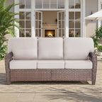 Belord Luxury Outdoor High Back Couch, All-Weather Wicker 3-Seater Sofa, Wicker Patio Furniture for Deck Porch Garden,Beige