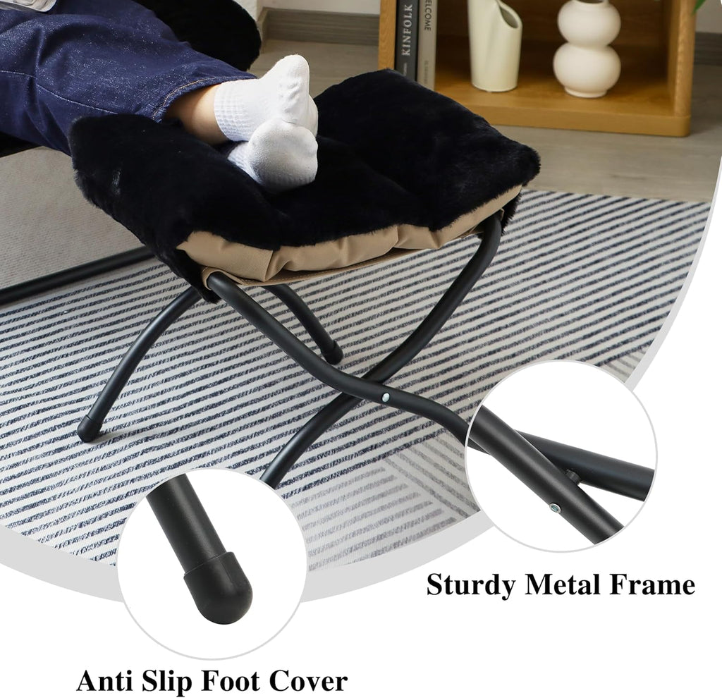 15"(H) Folding Ottoman, Foldable Footrest Stool, Portable Small Foot Stool for Couch, Collapsible Foot Rest Ottoman for Sofa, Accent Padded Ottomans for Living Room, Bedroom, Black