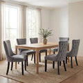 Gray Velvet Dining Chairs Set of 6, Fabric Upholstered Kitchen & Dining Room Chair, Tufted Mid Century Modern Dinning Room Chairs, High Back, Wood Legs, Sillas de Comedor
