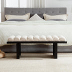 RIVOVA 47" Modern Bed Bench, Dining Bench with Black Legs, Upholstered Linen Bench End of Bed Stool for Bedroom, Living Room, Entryway, Beige