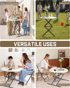 FanttikOutdoor Folding Table Round 32" Quick Adjust 4 Heights Party, Patio | One-Handed Adjustable Tall Bistro Foldable Bar Height Table, Cocktail, Backyard, Dining, Wedding, White Zeta O3 Pro
