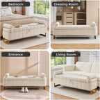 Storage Bench, 63" Ottoman with Storage for Foot of Bed King Size, Modern Upholstered End of Bed Bench with Gold Metal Legs for Bedroom Entryway Hallway, Teddy Beige