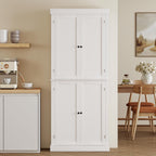 HOMCOM 72.5" Tall Kitchen Pantry Cabinet, Freestanding Modern Farmhouse Kitchen Storage Cabinet with 4 Doors and 2 Adjustable Shelves for Dining Room, White Wood Grain