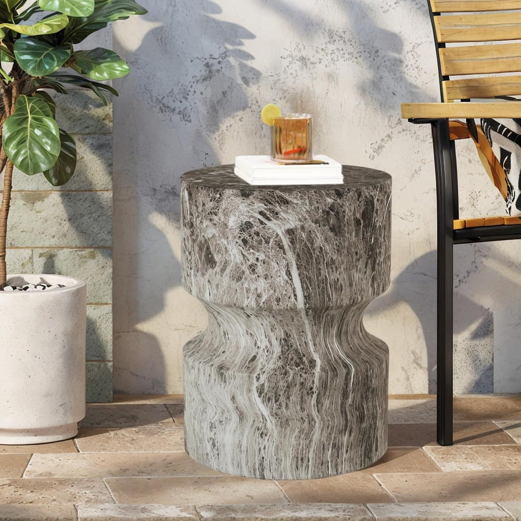 Modern End Table Cylindrical Side Table for Living Room,Farmhouse Nightstand with Faux Marble Texture and Magnesium Oxide Material for Small Space Living Room, Bedroom