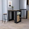 Kitchen Island with Door and Open Storage, Black/Natural Oak | Melamine kitchen island with door and open storage for organized kitchen access