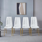 Faux Leather Dining Chairs - Set of 4, Modern White Dining Room Chairs with Gold Metal Legs and Ergonomic Backrest, Upholstered for Kitchen and Living Room
