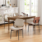 YaFiti Dining Chairs Set of 4, Dining Room and Kitchen Chairs, Mid Century Modern Accent Chair, Upholstered PU Leather Chairs for Vanity with Walnut Bentwood and Metal Legs, Greige