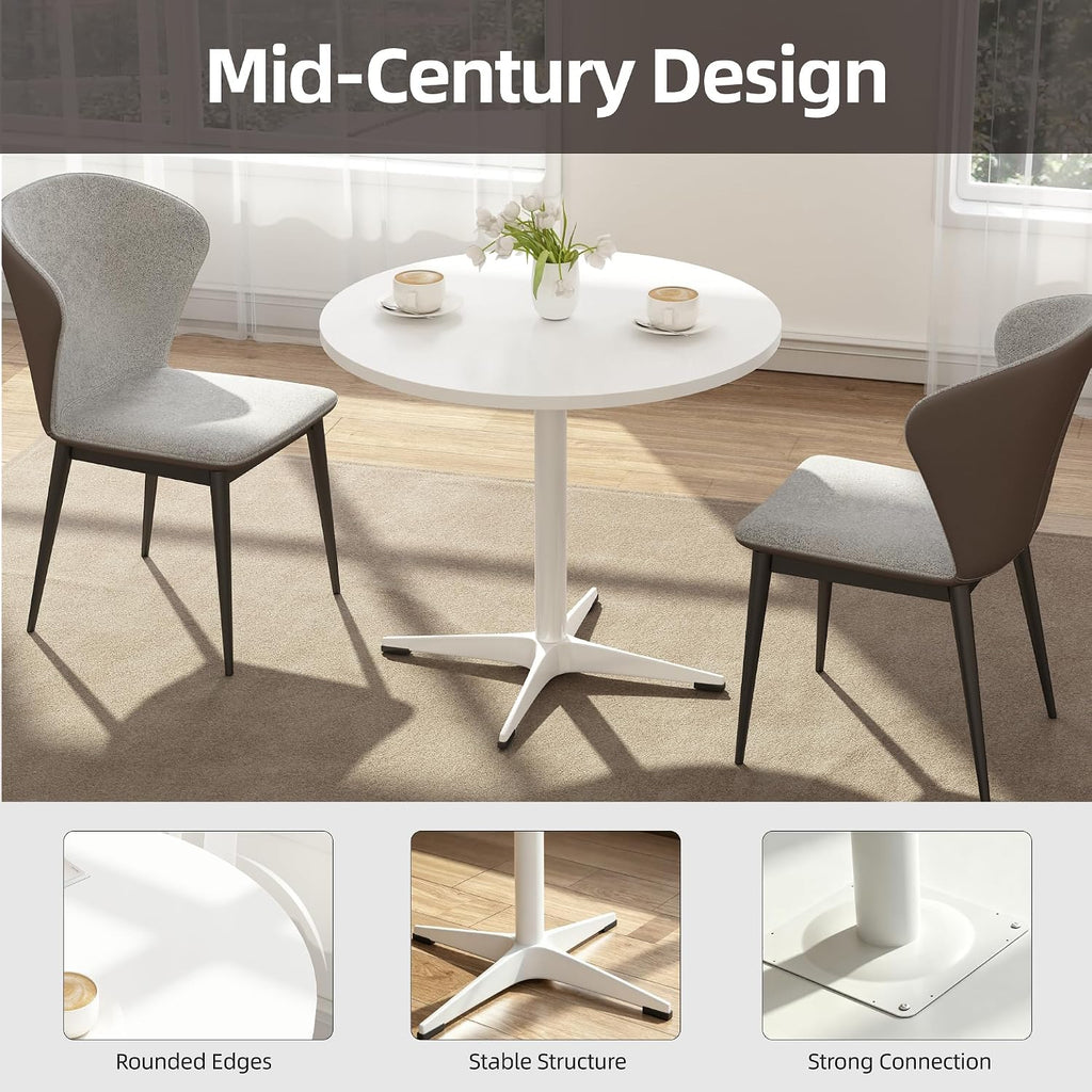 Round Dining Table Kitchen Table for 4 People 30 inch Circle Mid Century Modern Table with Sturdy Metal Base for Small Spaces Dining Room Living Room Office Farmhouse Water-Resistant, White