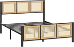 LIKIMIO Queen Bed Frame, Platform Bed Frame with Rattan Headboard