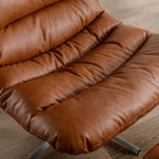 BESTANO Swivel Accent Chair with Ottoman, Mid Century Modern Faux Leather Lounge Chair with footrest, Comfy Oversized Armchair with 360 Degree Metal Base for Living Room Bedroom, Brown
