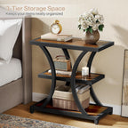 Tribesigns End Table with Storage, 3-Tier Side Table with Geometric Metal Design, Industrial Nightstand for Small Spaces, Living Room, Bedroom, Study Room (Rustic Brown)