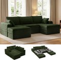107" U Shaped Couch, Modular Sectional Sofa with Storage, 3-Seater High Density Foam Couch with Ottoman, 27" Deep Corduroy Cloud Couch for Living Room, Tool-Free Assembly, Green