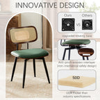 Dining Chairs, Set of 4, Modern, Green, Rattan & Faux Leather, Swivel with 360 Rotation, Ergonomic & Adjustable Height