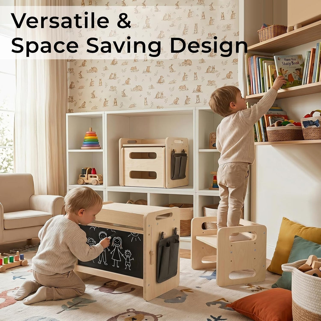 Foldable Toddler Standing Tower & Montessori Weaning Table and Chair Set