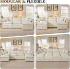 Ihanherry 135” Modular Sectional Sofa with Storage, U Shaped Cloud Couch with Movable Ottomans & 4 Pillows, Chenille Deep Seat Sectional Couches for Living Room, Apartment (Beige)