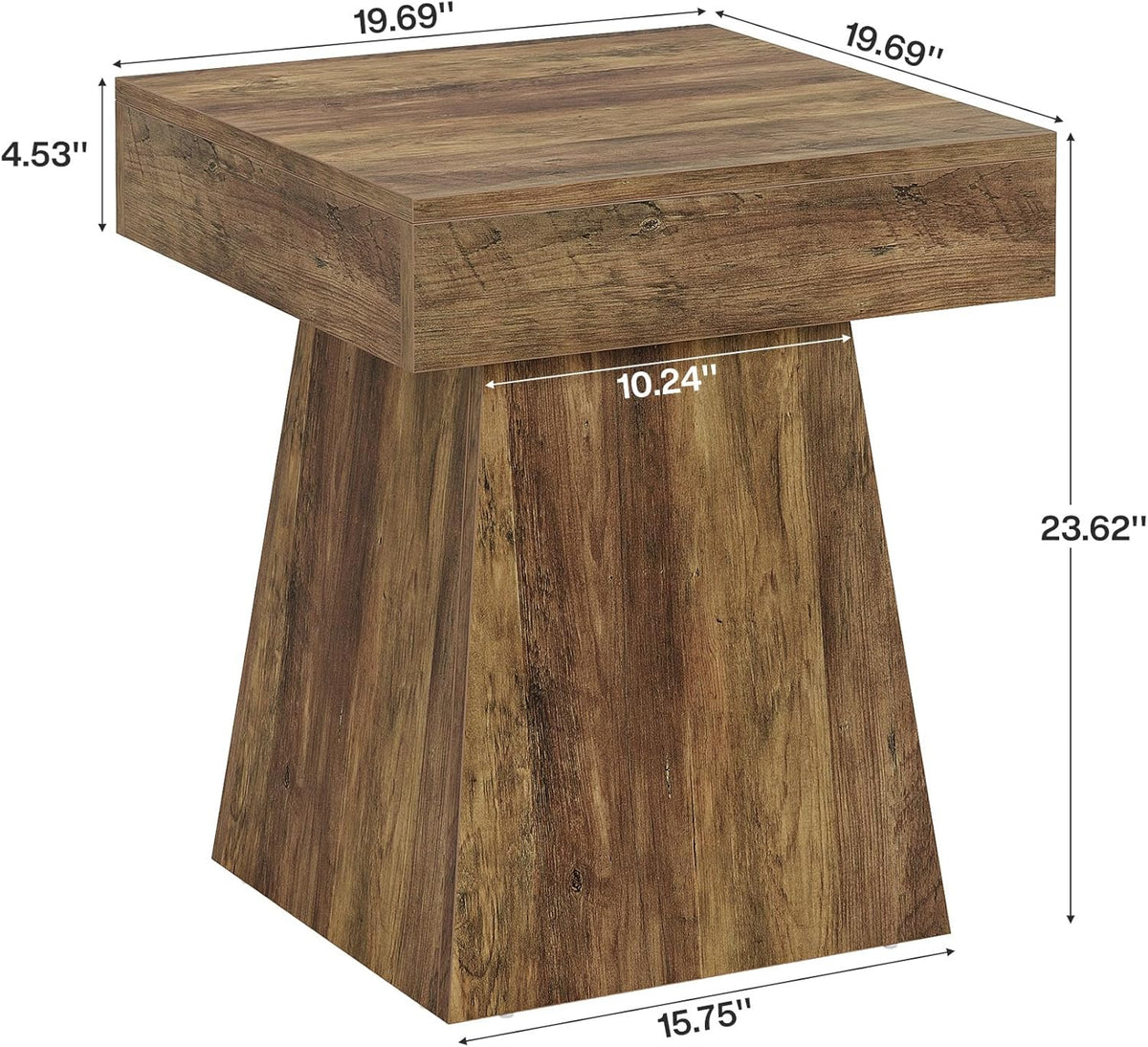 Tribesigns Small End Table, Rustic Square Side Table with Wide Base, Farmhouse Small Nightstand Beside Bed, Next to Armchair, for Living Room, Brown