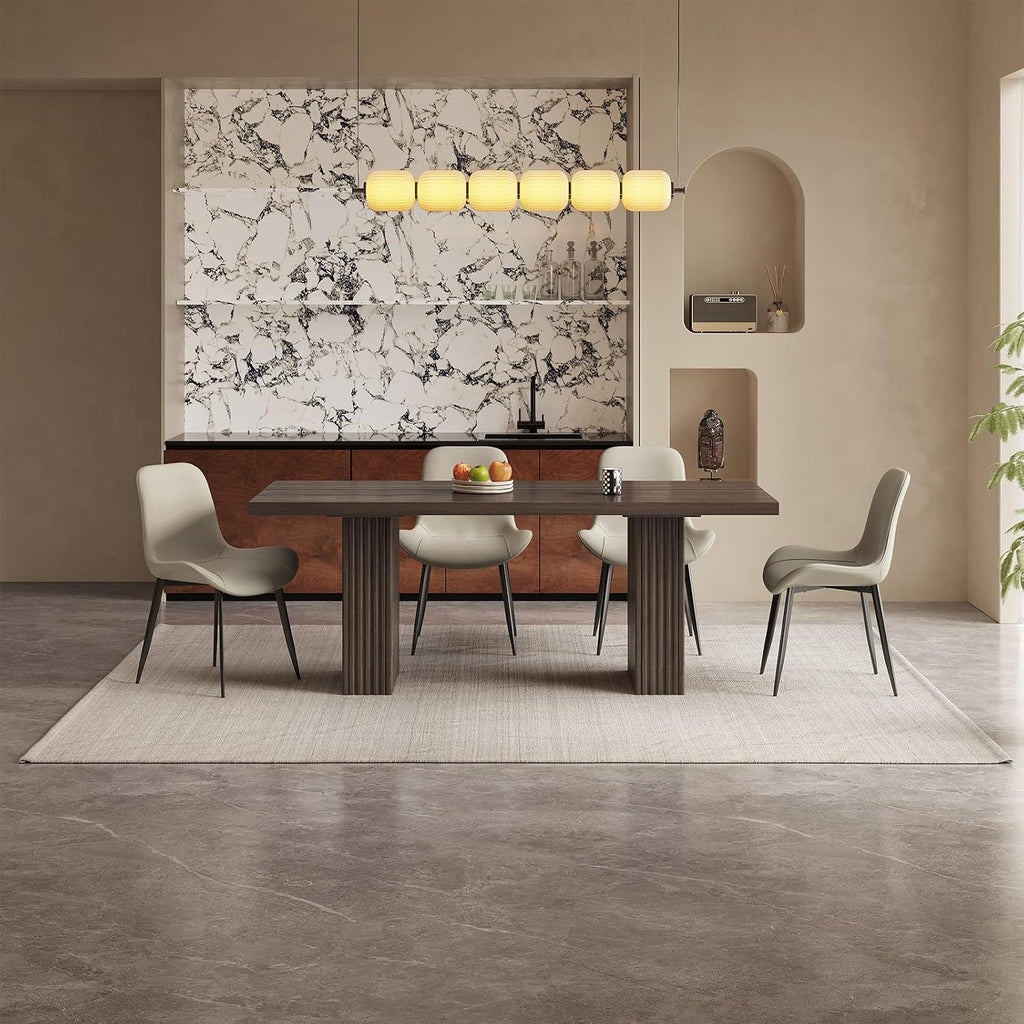 66.93" Rectangle Dining Table for 2-6, Farmhouse Kitchen Table with Sturdy Pedestal, Mid-Century Rectangular Dinner Table for Kitchen, Dining Room
