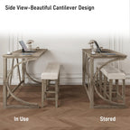 allamazing 4-Piece Counter High Bar Table Set with Socket and 3 Fabric Padded Bar Stools, Tall Kitchen Breakfast Nook with Stool (1+3 Natural)