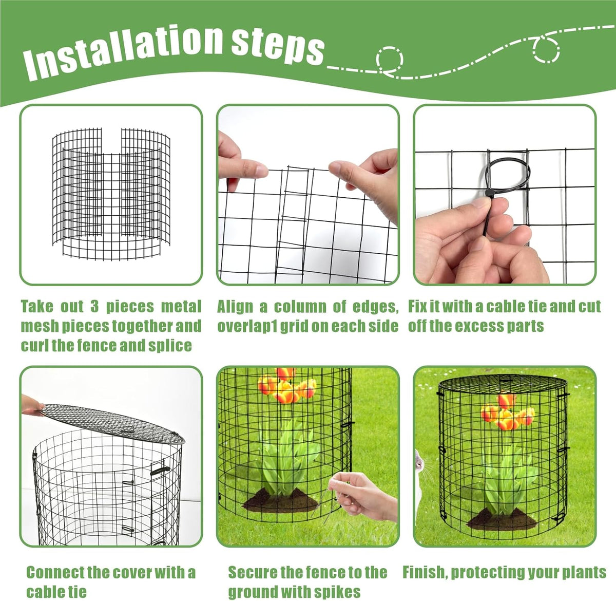 5 Packs Garden Plant Protectors from Animals,Metal Plant Cage Chicken Wire Cloche with Ground Stakes and Nylon Tie,Garden Plant Protectors for Flower Vegetable to Keep Animals Out-11.8"x 12.6"