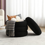 19.5 Inch Round Storage Ottoman, Modern Sherpa Ottoman Coffee Table with Removable Top, Black Vanity Stool with Storage for Bedroom, Living Room, Dorm, Set of 2