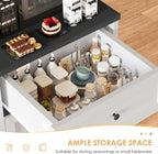 Microwave Stand with Storage and Drawer, Kitchen Pantry Storage Cabinet | Buffet Coffee Bar Cabinet with Adjustable Shelves, Charging Station, Kitchen Hutch Microwave Table for Dining Room